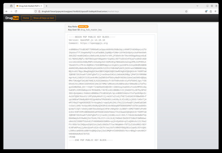 GnuPG terminal output showing successful 4096-bit PGP key generation for DrugHub